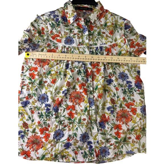 ZARA Basic Floral Long Sleeve Blouse Women’s Size XS White Multicolor Ruffle - Picture 4 of 5